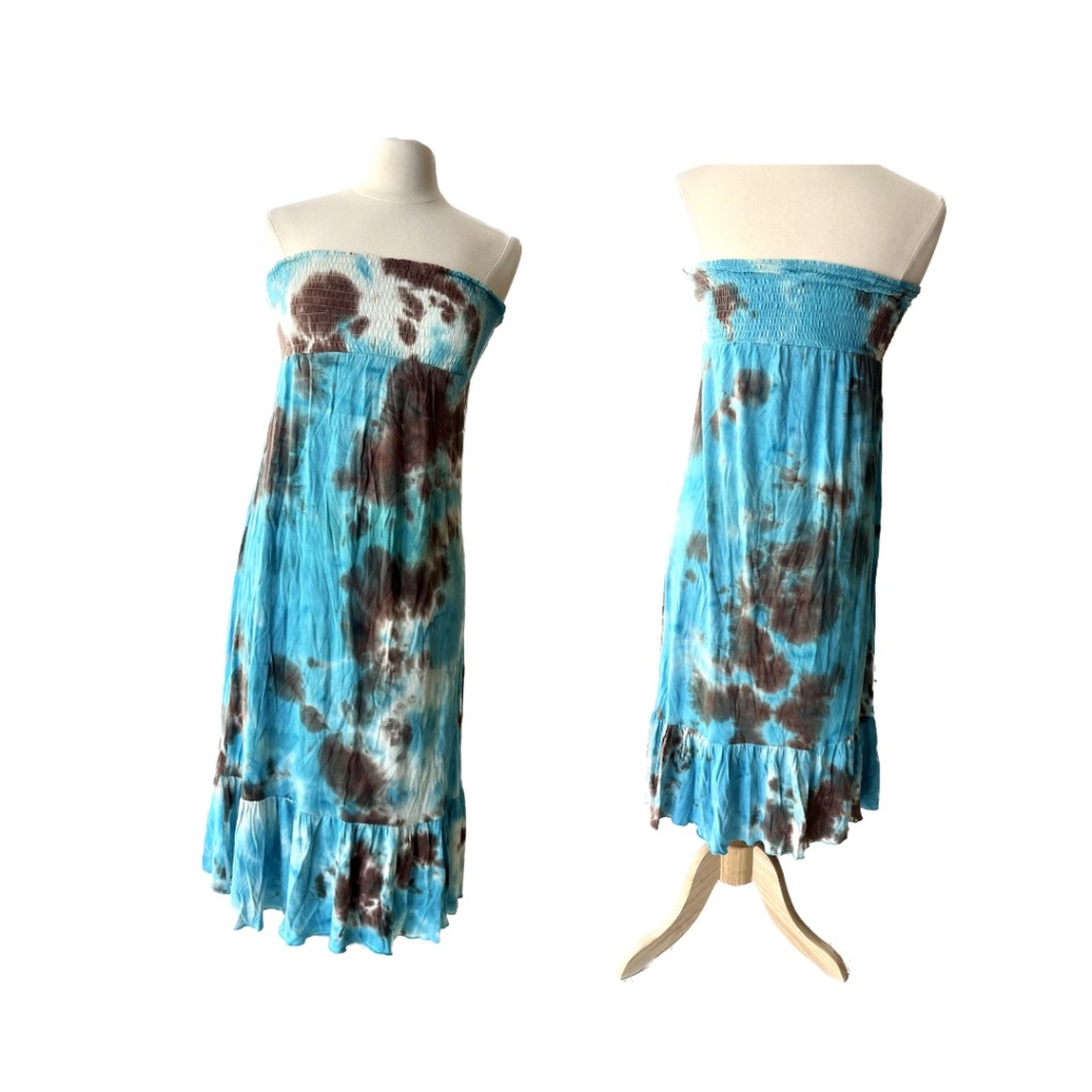 Turquoise Tie Dye Strapless Dress | Boho Beach Dress | One Size